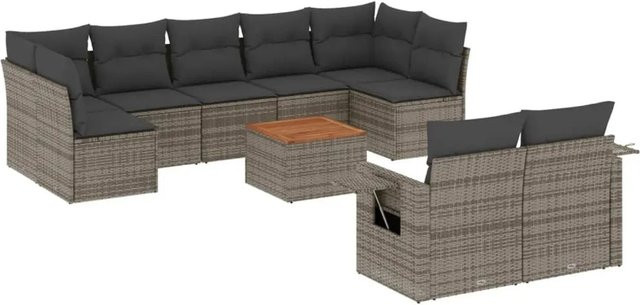 vidaXL 10-tlg Garten-Sofagarnitur Modell 78 aus Poly Rattan und Akazienholz in Grau - Bild 1
