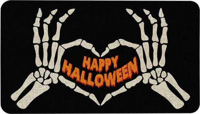IKAMA Halloween Totenkopf Fußmatte mit Willkommens-Motiv in Schwarz, B/B: 120 x 80 cm - Bild 1