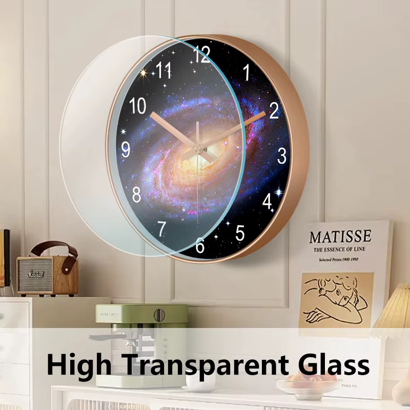 Geräuslose runde Wanduhr von p.chuang im abstrakten Galaxie-Design mit Sternen-Motiv, analoge Quartz-Uhr in Bunt und Schwarz für dein Wohnzimmer oder Schlafzimmer - Bild 2