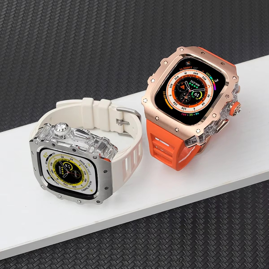 CAOWTAN Uhrenarmband für Apple Watch Ultra 2, Edelstahl, Silikon, Silber, Unisex - Bild 1