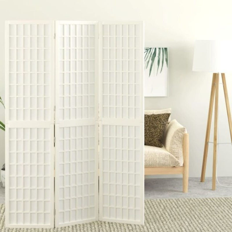 3-tlg. Paravent im japanischen Stil von Vidaxl, weiß, Holz und Papier, B: 120 cm, H: 170 cm - Bild 1