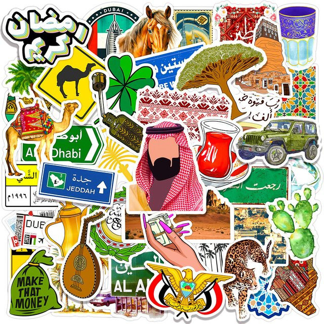 Wasserfeste Aufkleber mit 50 Saudi-arabischen Wüsten-Designs in Multicolour von AufnahmeYourLife Store - Bild 1