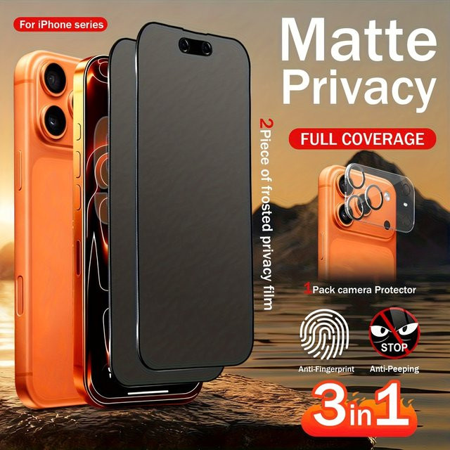 3 in 1 Displayschutzset für iPhone 17 mit 2 Stück mattem Panzerglas für Privatsphäre und 1 Stück Kameraobjektivschutz in Schwarz und Transparent - Bild 1