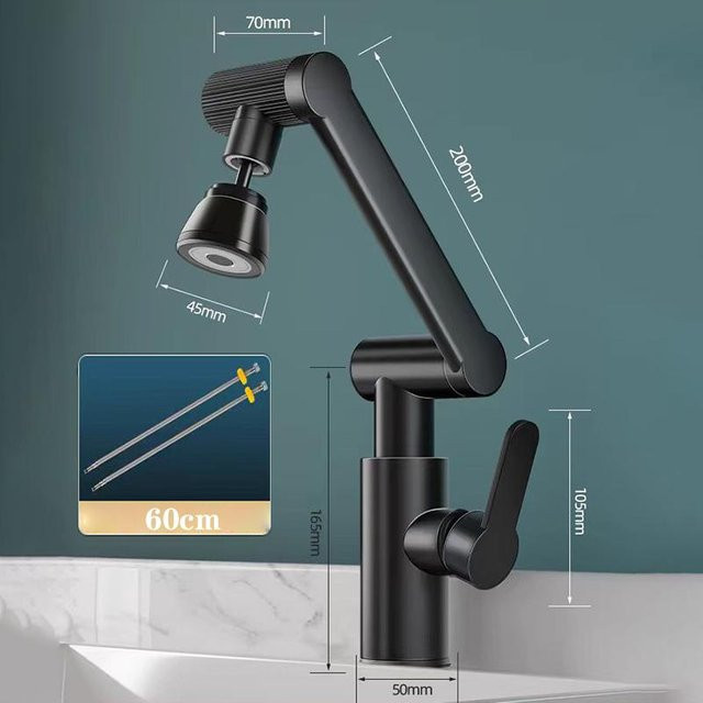 Multifunktionale Waschtischarmatur aus Messing mit 1080 Grad schwenkbarem Auslauf in Mattschwarz für Küche und Badezimmer - Bild 1