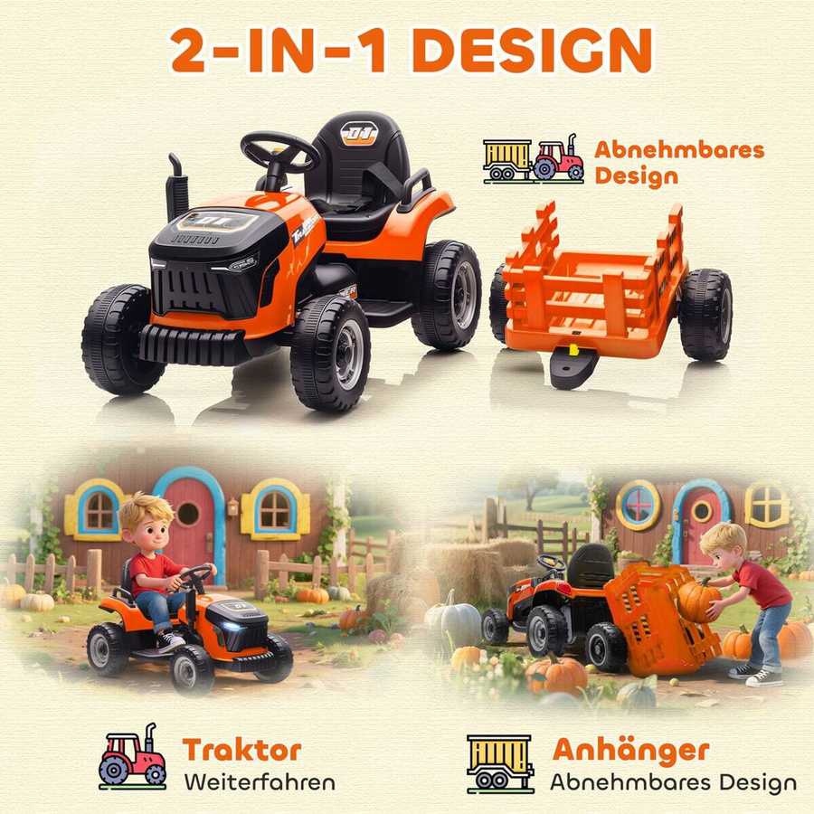AIYAPLAY Elektrischer Kinder Traktor mit Anhänger, Fernbedienung, Orange, 3-8 Jahre - Bild 5