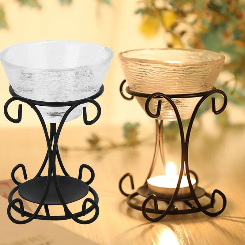 Koogeelife Aromatherapie-Duftbrenner aus Metall in Schwarz und Transparent mit Teelicht-Halterung im Vintage-Design - Bild 2