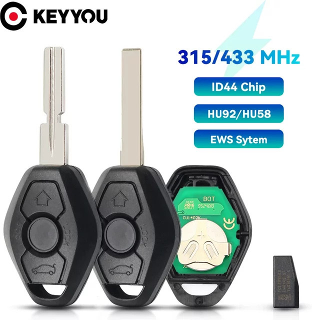 KEYYOU EWS System ID44 Chip für BMW E38 E39 E46 X3 X5 Z3 Z4 1/3/5/7 Serie 315/433 MHz Keyless Fernbedienung Auto Schlüssel in Schwarz mit Batterie - Bild 1