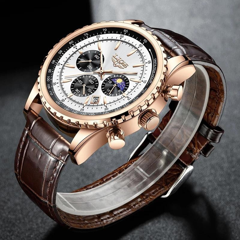 LIGE Armbanduhr, Chronograph, Quarz, Leder, Blau, Herren - Bild 2