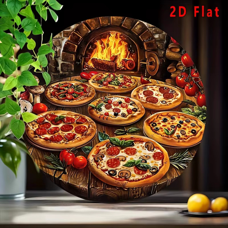 Potdemiel Vintage Pizza Metallschild rund, Durchmesser: 20,3 cm, Mehrfarbig - Bild 3