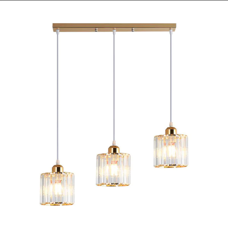 OSABO Moderne Metall-Kristall-Pendelleuchte in Gold/Messing mit Dreikopf-Design für Wohnzimmer und Restaurant - Bild 4