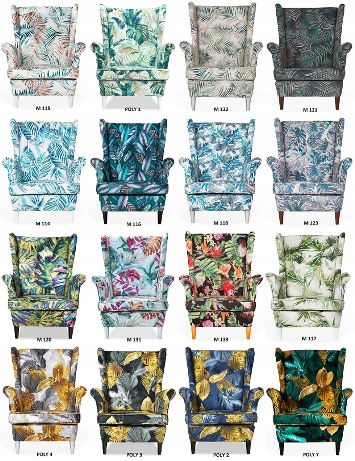 FamilyMeble ARI PRINT Ohrensessel mit Fußstütze im skandinavischen Stil mit Monstera-Design, B/T/H: 84 x 92 x 104 cm - Bild 2