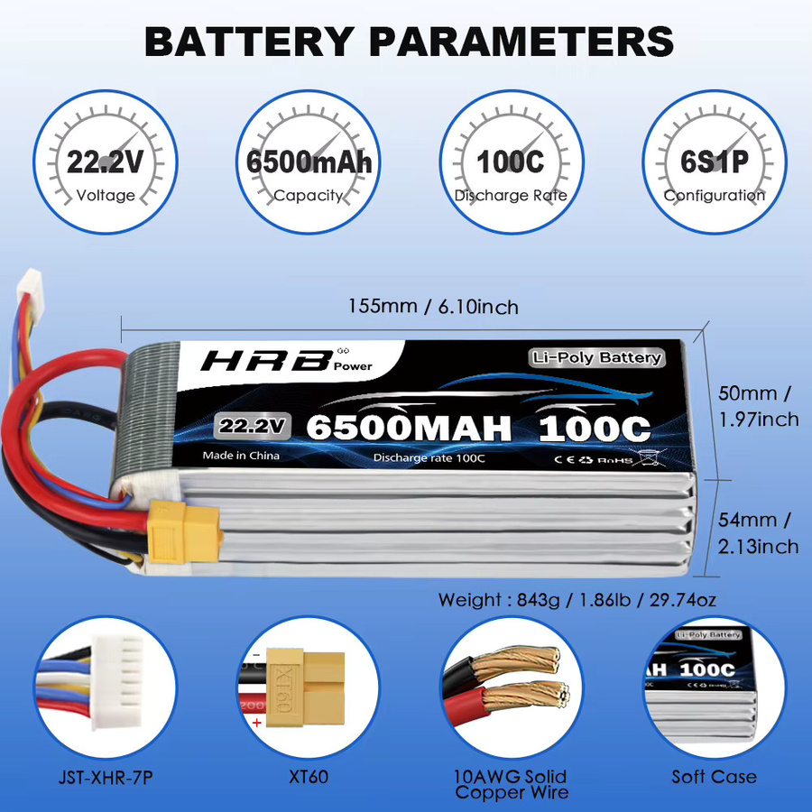 HRB Lipo Batterie 22,2 V 6500 mah, mit XT60 Stecker - Bild 3