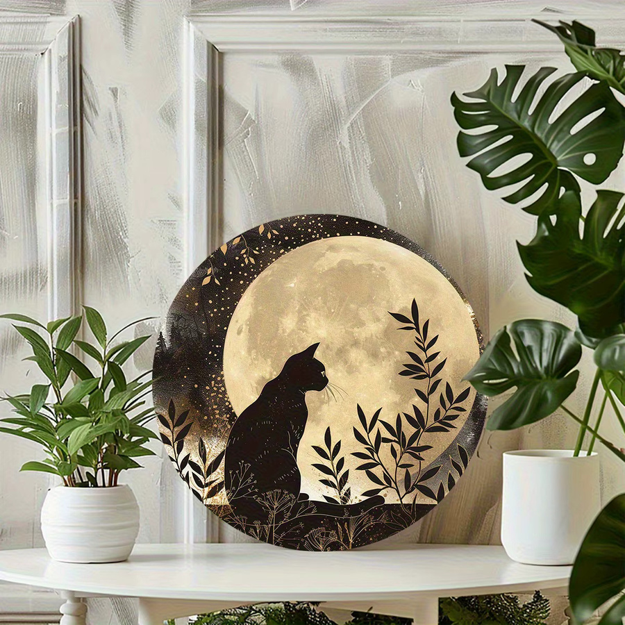 Potdemiel Vintage Black Cat Moon Metallwandkunst, Schwarz, Durchmesser: 20,32 cm - Bild 2