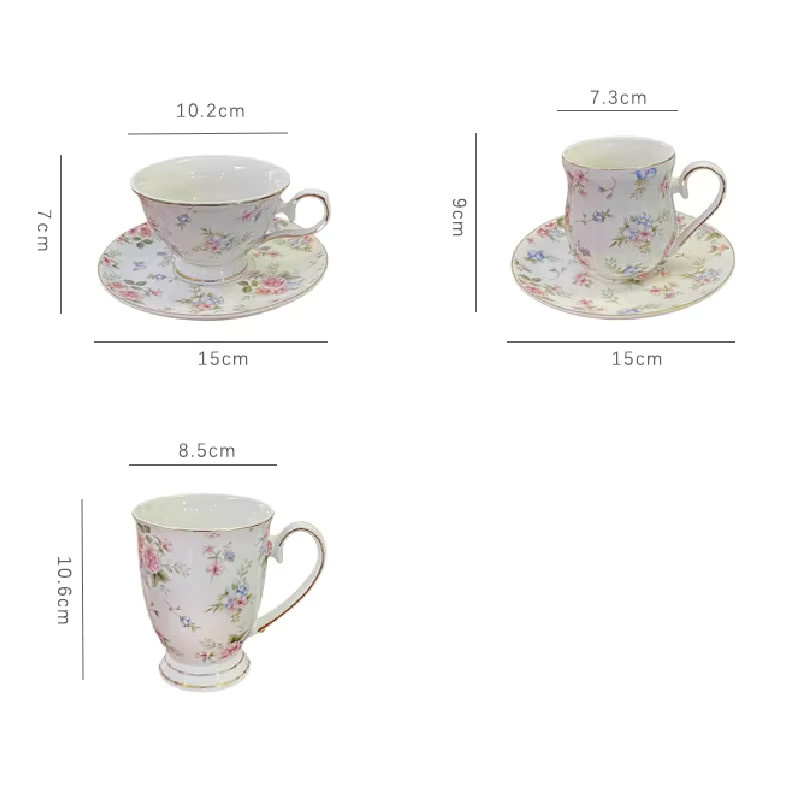 Vintage Keramik Kaffeetassen Set mit floralem Kamelien-Design in Weiß - Bild 5