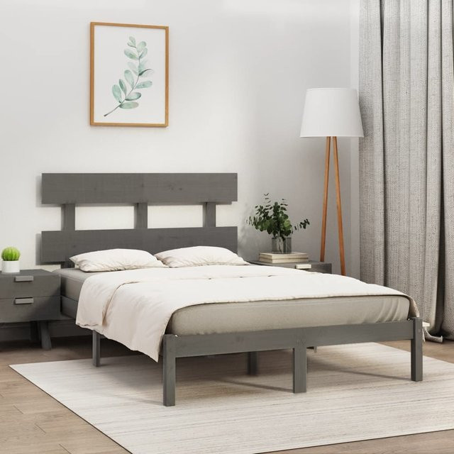 vidaXL Massivholzbett aus Kiefernholz in Grau mit rustikaler Optik, B/T: 200 x 200 cm - Bild 2