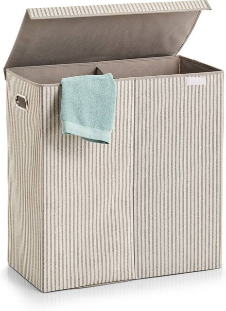 Zeller Wäschesammler 2-fach Stripes in Beige mit Deckel und Griffen - Bild 1
