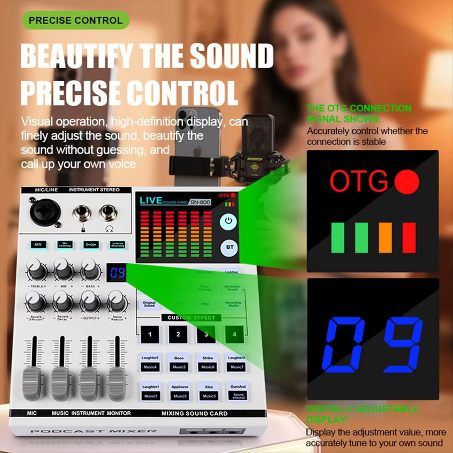 DTC5 SN800 Live-Soundkarte Audio-Mixer mit Stimmverzerrer für Rundfunk, Aufnahme und Musik - Bild 4