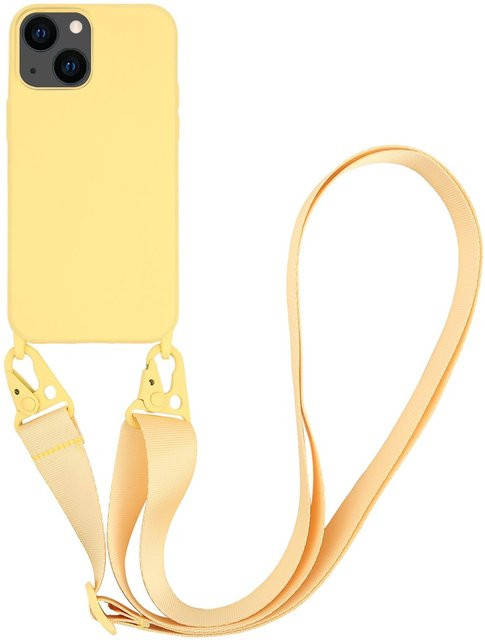 Vivanco Silikon Schutzhülle mit Karabinerhaken und Handykette für iPhone 13, Gelb - Bild 1