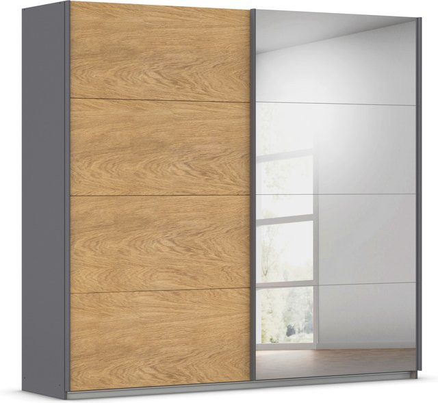 RAUCH Malva-Extra Schwebetürenschrank mit Spiegel in Eiche Furnier und Grau, Breite: 226 cm, Höhe: 210 cm - Bild 1