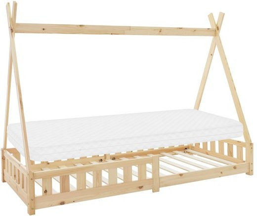 ML-Design Kinderbett Tipi aus Kiefernholz mit Matratze und Lattenrost, Natur/Braun/Weiß, B: 90 cm, L: 200 cm, H: 156 cm - Bild 1