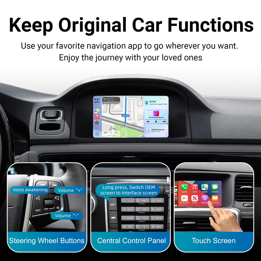 ANYFAR Drahtloses CarPlay und Android Auto Retrofit Kit für Volvo V40 V60 S60 XC60 V70 XC70 S80 Modelle 2010–2015 mit 7 Zoll Bildschirm in Schwarz - Bild 4