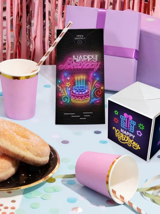 Bunte Pop-up-Explosionsbox als kreative Überraschungskarte für Geburtstag, Valentinstag oder Muttertag aus Papier - Bild 3