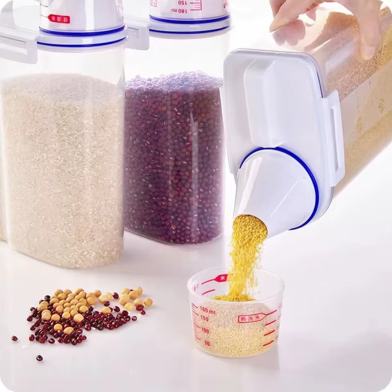 YOCITY Reisaufbewahrungsbehälter Set 4 Stück, transparent, 2,5 l pro Behälter mit Messbecher, versiegelte Getreide- und Mehlboxen zur Feuchtigkeitsvermeidung - Bild 2