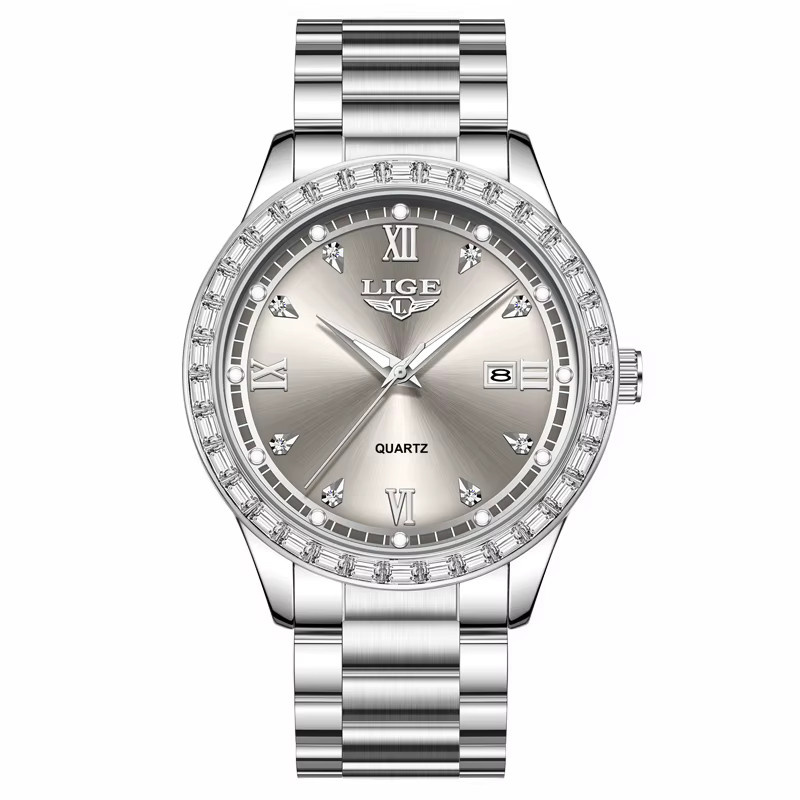 LIGE Armbanduhr, Quarz, Edelstahl, Diamantbesetzt, Grau, Damen - Bild 6