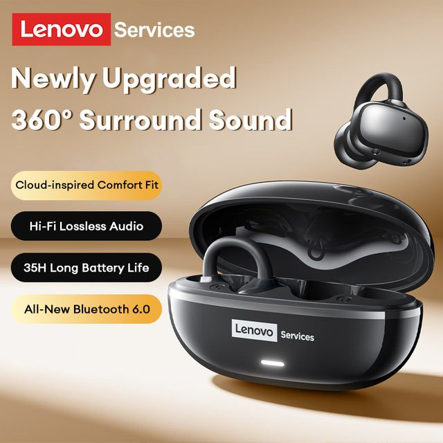 Lenovo RS102 Open-Ear-Kopfhörer, kabellose Clip-On-OWS-Sportkopfhörer mit Bluetooth, Touch-Steuerung und Mikrofon, Schwarz - Bild 1