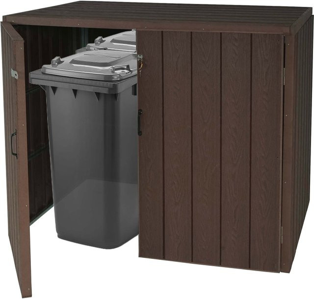 MCW WPC-Mülltonnenverkleidung J28 Premium Mülltonnenbox in Holzoptik, Braun, B/T/H: 117 x 142 x 102 cm - Bild 1