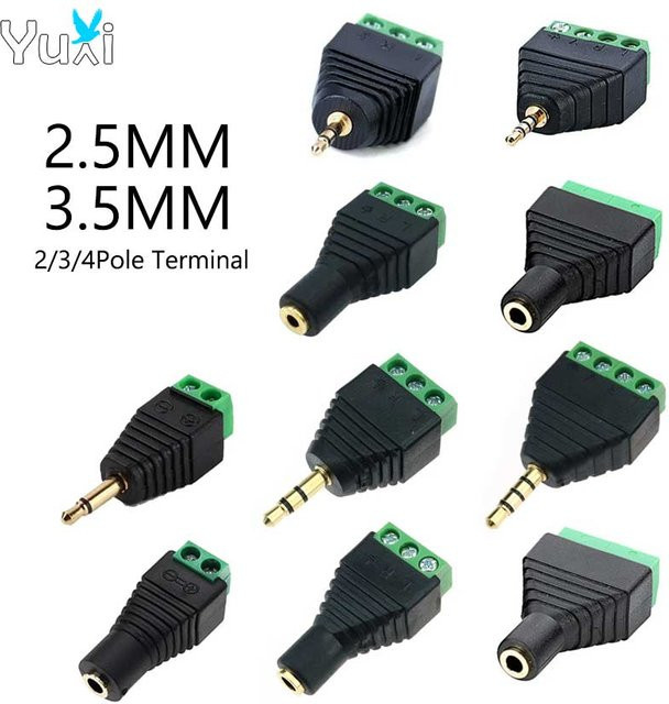 YuXi Audio Adapter Mono Stereo Schraubklemme Stecker und Buchse für 2,5mm und 3,5mm Klinken in Schwarz - Bild 1