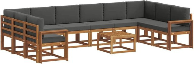 vidaXL Outdoor-Sofagarnitur aus Akazienholz in L-Form mit 11-teiligem Set, Farbe Anthrazit und Natur - Bild 1