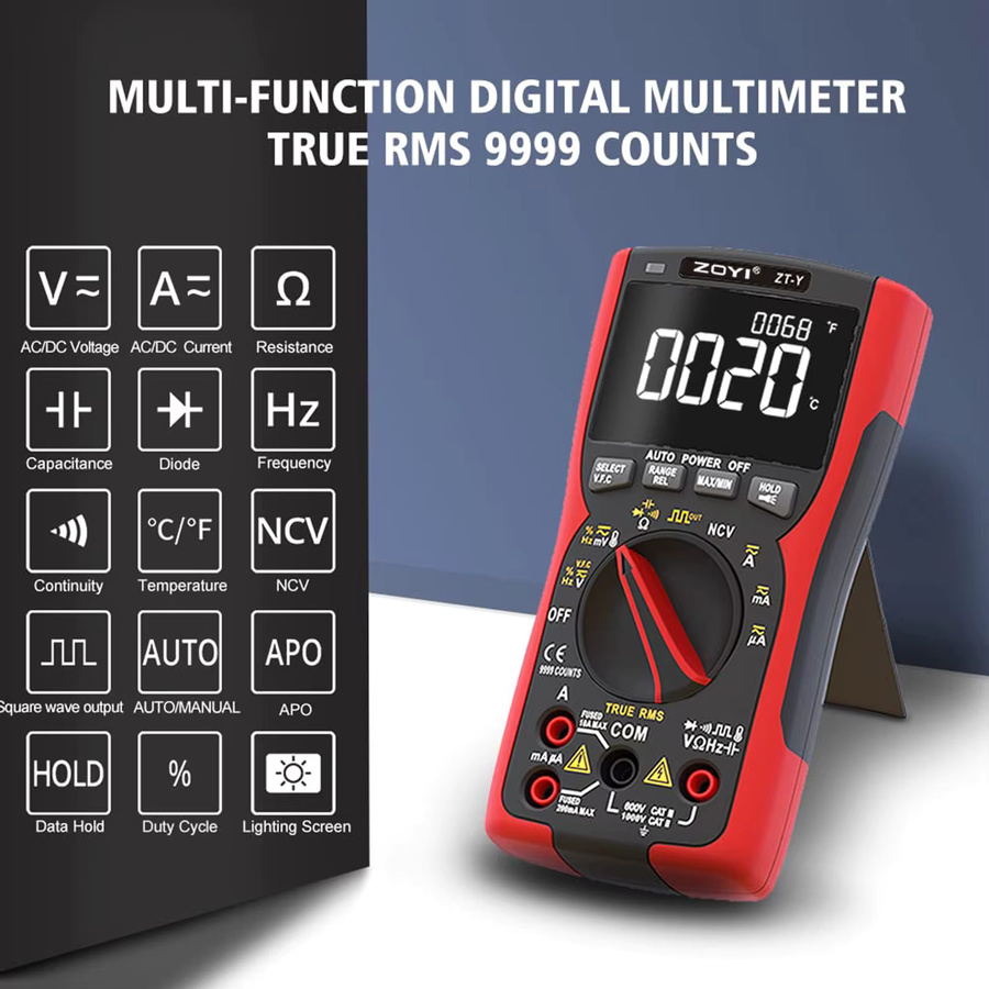 ZOYI ZT-Y Digitales Multimeter TRM 9999 mit AC/DC Voltmeter, Amperemeter und Ohmmeter in Rot - Bild 6