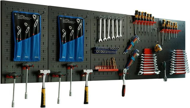CCLIFE Werkzeugwand aus Metall mit 66-teiligem Zubehör, Schwarz, B/H/T: 200 x 60 x 2 cm - Bild 1