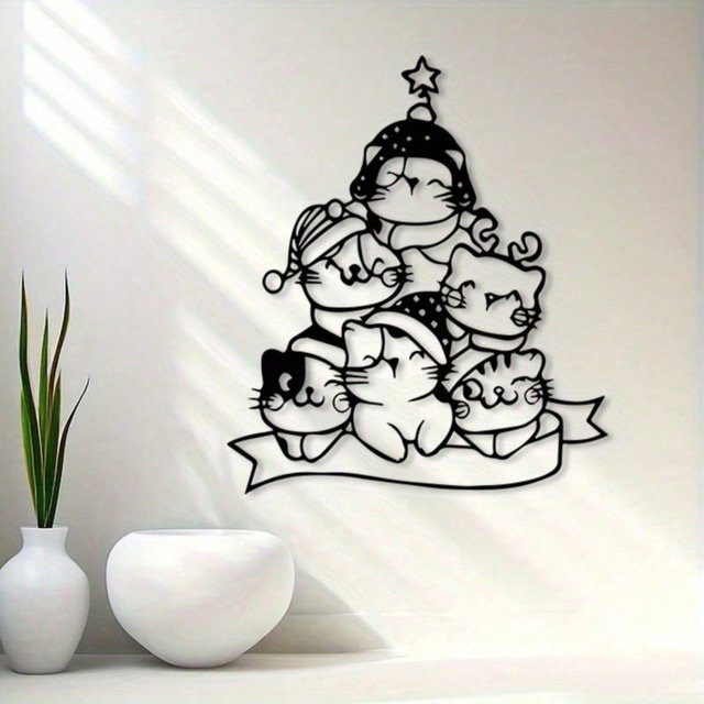CIFBUY Vintage Metall-Katzen-Wandkunst als Weihnachtsbaum-Stern-Ornament in Schwarz - Bild 1