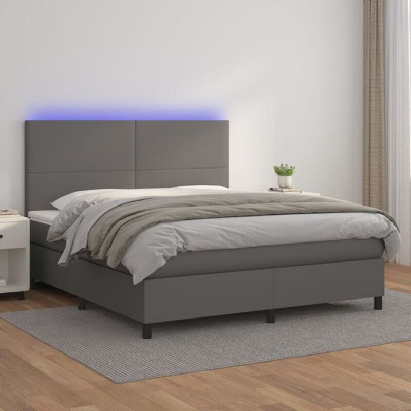vidaxl Boxspringbett mit Matratze in Grau aus Kunstleder B/T/H: 160 x 200 x 128 cm - Bild 1