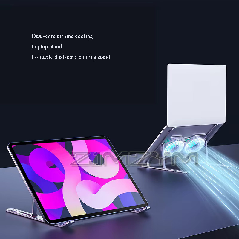 ZJMZYM Laptop-Kühlständer aus Aluminiumlegierung mit 2 Lüftern und RGB-LED-Beleuchtung in Silber - Bild 3