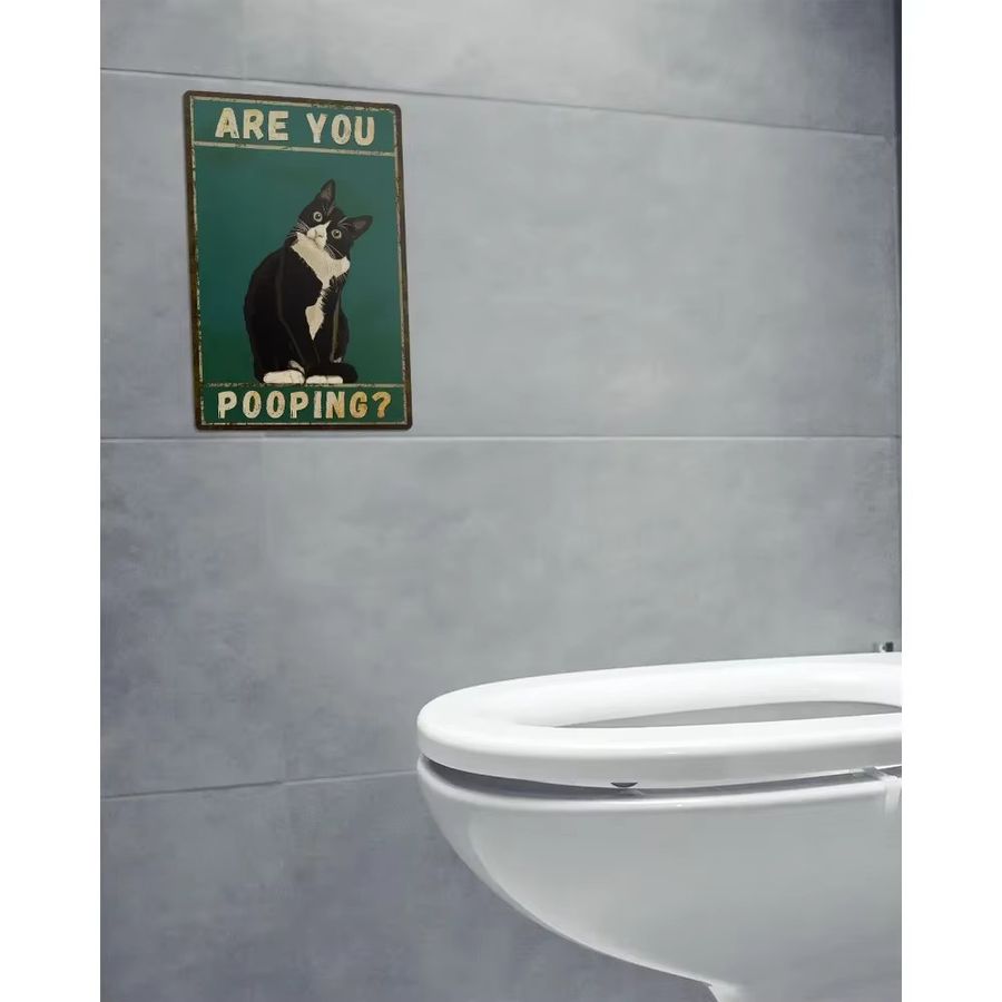 Humorvolles Badezimmer-Wandschild von HELLOYOUNG mit Smoking-Katze aus Aluminium, Wanddekoration Are You Pooping, B/H: 30,0 x 20,0 cm - Bild 3
