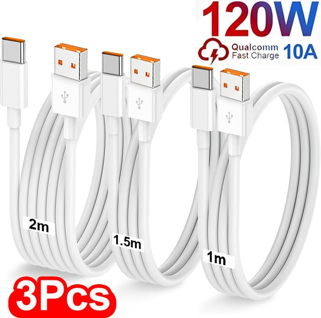 BAPPSUS USB A auf Typ C Schnellladekabel 120W 10A in Weiß für Samsung Xiaomi Huawei - Bild 1