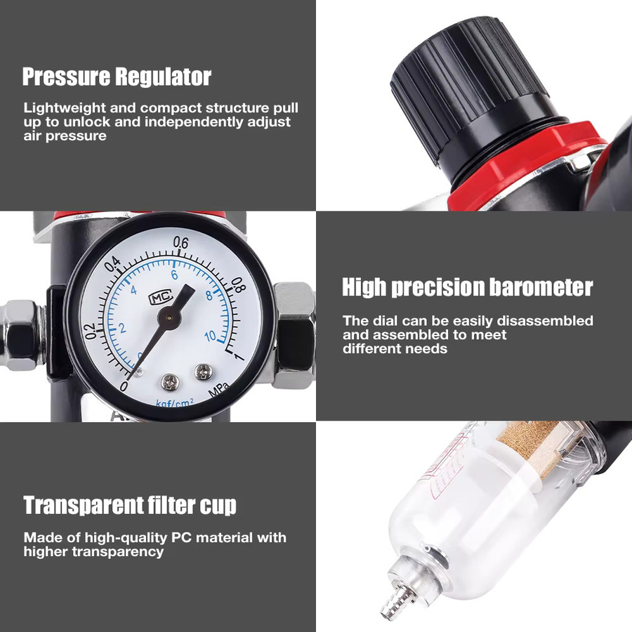DECWLS AFR2000 Pipeline-Pneumatikfilter mit 1/4'' Anschluss und Kupferfilterelement als Luftdruckregler und Öl-Wasser-Abscheider für Luftkompressoren und Pneumatikwerkzeuge in Messing - Bild 6