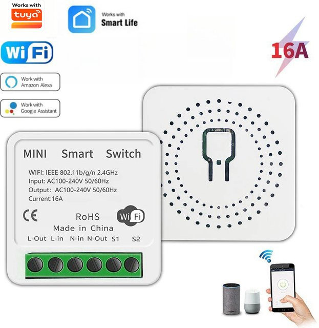 Szaoju 16A WLAN Smart Switch Modul für Smart Home Lichtschalter, 2-Wege-Steuerung, Farbe: Weiß, kompatibel mit Tuya Smart Life App, Alexa und Google Home - Bild 1