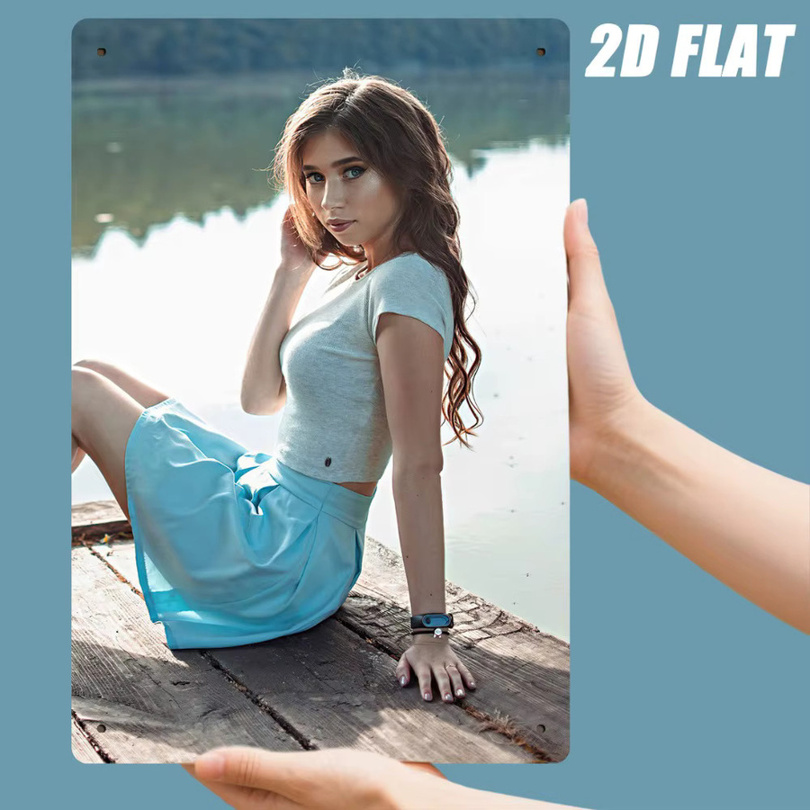 Vintage Metallschild HELLOYOUNG Lady on Lakeside Path Wanddekoration Natur Landschaft Mehrfarbig B: 20,3 cm, H: 30,5 cm - Bild 6