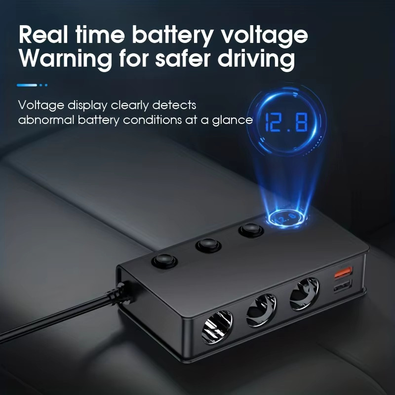 Quick Charge 3.0 Zigarettenanzünder-Splitter in Schwarz mit 3 Steckdosen, 180 W und 4-Port-USB-Autoladegerät inklusive USB-C für 12 V/24 V Fahrzeuge - Bild 2