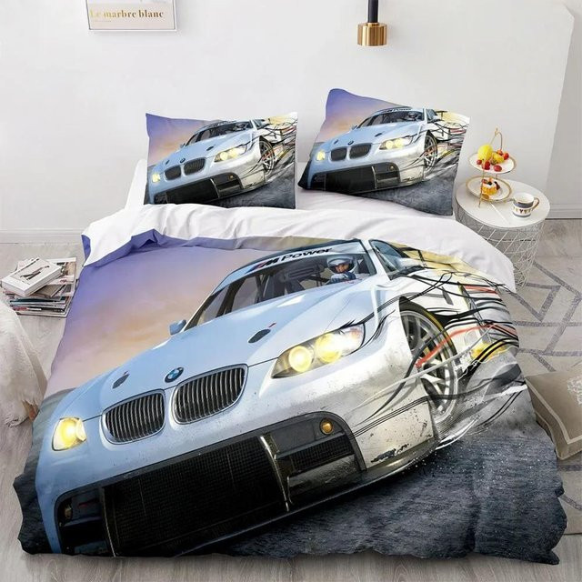 Gu Tao Bettwäsche Set Sportwagen Supercar Rennwagen Blau mit Deckenbezug und Kissenbezug, B/H: 200 x 200 cm - Bild 1