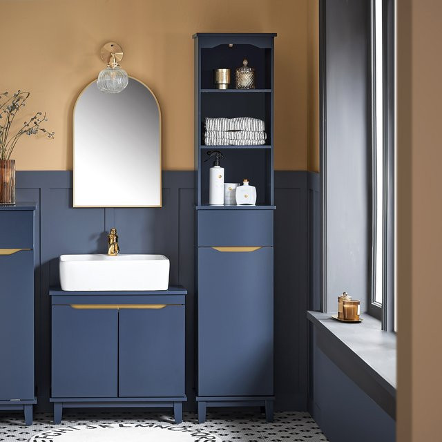 SoBuy BZR112 Hochschrank Badezimmer in Tiefblau mit 1 Tür und 3 Ablagen, B/T/H: 35 x 30 x 170 cm - Bild 1