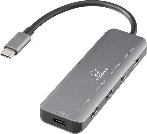 Renkforce RF-6872246 USB-Hub 4 Port USB-C USB 3.2 Gen2 10 GBit/s mit Aluminiumgehäuse in Grau - Bild 1
