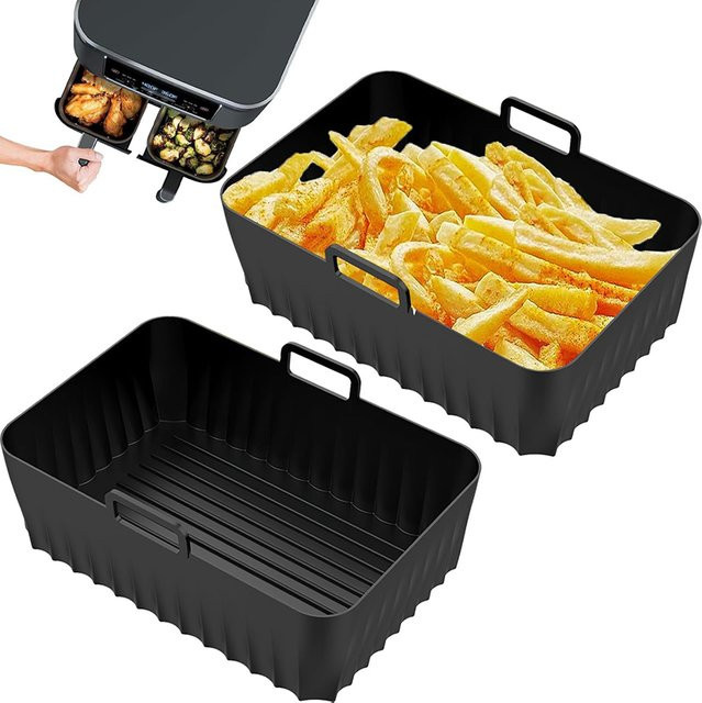 Ninja Airfryer Silikon Korb für AF400EU, rechteckiger Antihaft Backliner in Schwarz, wiederverwendbare Matte für den Ofen und Airfryer - Bild 1