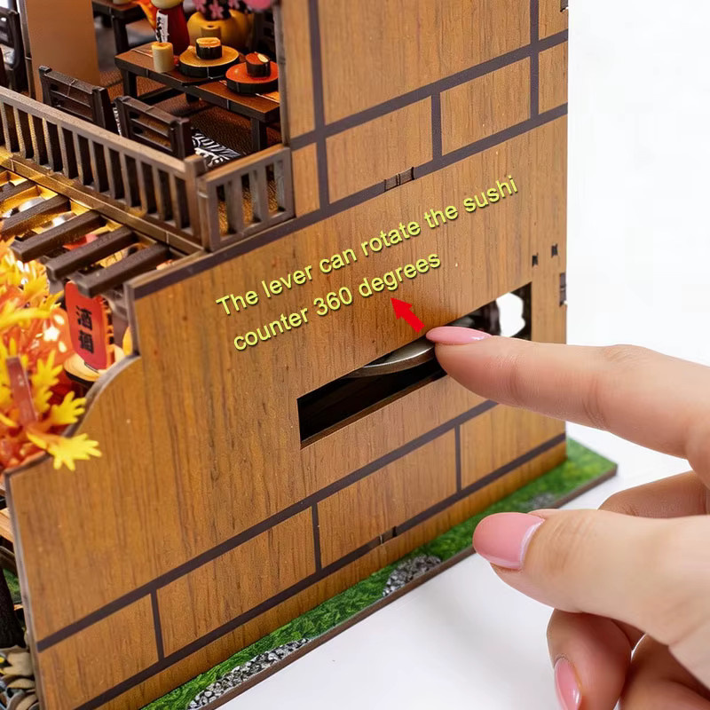 zuuton Japanisches Restaurant Miniatur-Puppenhaus, DIY-Set, 3D-Holzpuzzle, mit LED-Beleuchtung - Bild 5