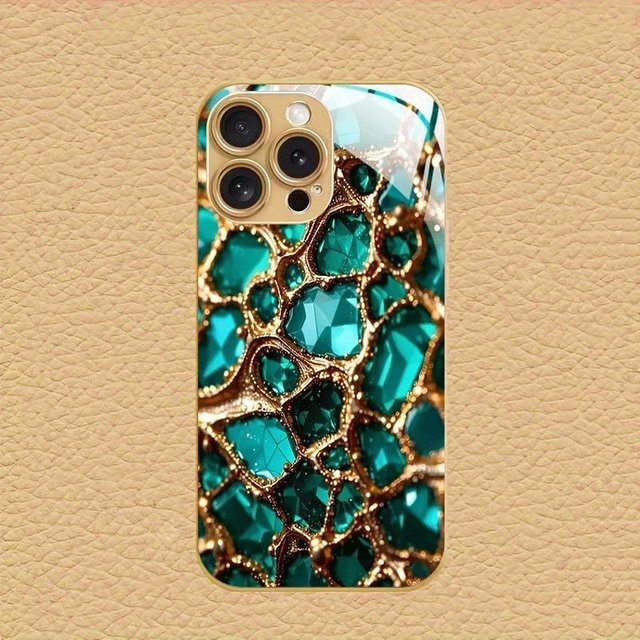 Apple iPhone Handyhülle aus Glas mit kreativem Jade-Gold-Muster in Gold-Metallic-Optik - Bild 1