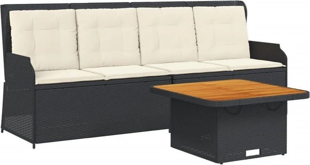 vidaXL 3-teiliges Garten-Lounge-Set aus Poly-Rattan und Akazienholz in Schwarz mit Kissen und UV-beständigem Polyester - Bild 1